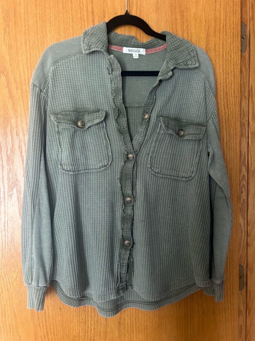Briggs New York Olive Waffle Knit Button-Up
